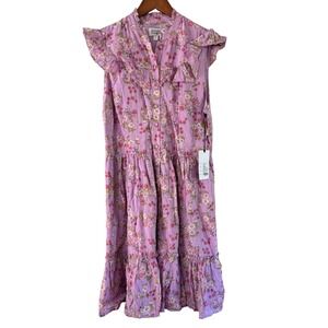 Unique Vintage Purple Floral Prairie Dress Sleeveless‎ Ruffle XL/14